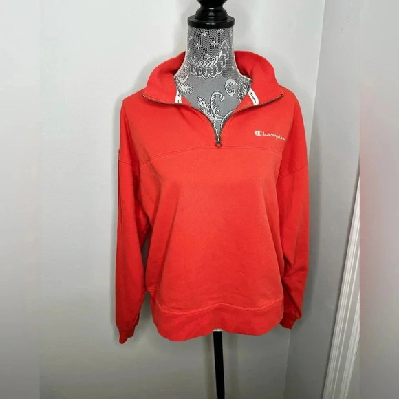 NWOT. Women’s Champion 1/4 Zip Salmon/pink Pullover Sweatshirt. Logo. Large. - Picture 2 of 10